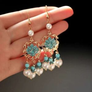 Blue Lotus Pearl Tassel Earring